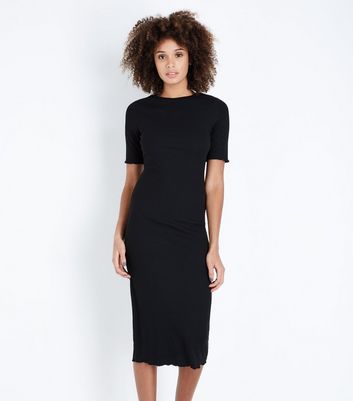 Black Ribbed Bodycon Midi Dress | New Look